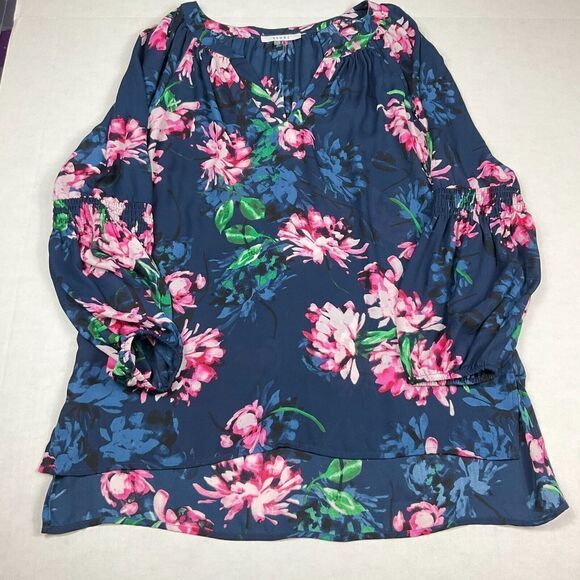 Sioni Tunic Blouse Floral V-Neck Long Sleeve Loose Fit Shirt Lightweight Large - Picture 1 of 12